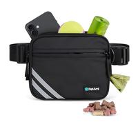 PetAmi Dog Treat Pouch for Walking, Training & Jogging, Hands-Free Dog Walking Bag with Adjustable Crossbody or Waist Strap, Poop Bag Dispenser, Zippered Pockets, Black