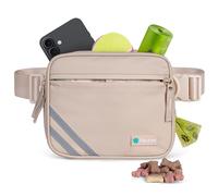 PetAmi Dog Treat Pouch for Walking, Training & Jogging, Hands-Free Dog Walking Bag with Adjustable Crossbody or Waist Strap, Poop Bag Dispenser, Zippered Pockets, Beige Cream