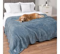 PetAmi Fluffy Waterproof Dog Blanket for Bed Large Dogs, Soft Warm Pet Sherpa Throw Pee Proof Couch Cover, Reversible Cat Blanket Sofa Crate Kennel Protector, Washable Mat Queen (Dusty Blue, 90x90)