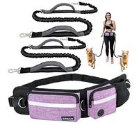 PetAmi Hands Free Dog Leash Belt Bag for Walking, Jogging - Double Padded Handles Reflective Bungee Leash with Waist Pouch and Poop Bag Dispenser