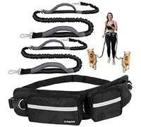 PetAmi Hands Free Dog Leash,Belt Bag for Walking,Jogging,Double Zipper Pocket with Poop Bag Dispenser,Padded Double Handles,Elastic Leash