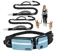 PetAmi Hands Free Dog Leash, Dog Running Leash Belt Bag for Walking, Jogging, Dog Waist Double Zipper Pouch with Poop Bag Dispenser, Dual Padded Handles Reflective Bungee Leash, Double (Turquoise)