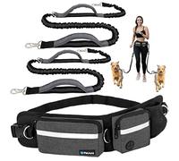 PetAmi Hands Free Dog Leash, Dog Running Leash Belt Bag for Walking, Jogging, Dog Waist Double Zipper Pouch with Poop Bag Dispenser, Dual Padded Handles Reflective Bungee Leash, Double