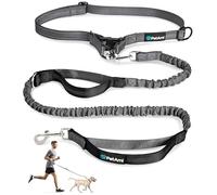 PetAmi Heavy Duty Hands-Free Waist Leash for Dog Walking, Jogging, Hiking, Bungee Belt Leash with Padded Dual Handle for Small, Medium, Large Dogs up to 150 lbs, Adjustable, Reflective, Grey