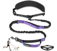 PetAmi Premium Hands Free Dog Leash, Adjustable Waist Belt for Large Dog Walking Up to 125 lbs, Bungee Leash for Pet Running, Hiking, Reflective Safety Leash Belt for Jogging, Biking, Purple Handle