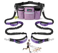 PetAmi Premium Hands Free Dog Leash for 2 Dogs, Adjustable Waist Belt Leash for Dog Walking, Fanny Pack Accessories Bag Dual Bungee Leash for Running, Hiking, Jogging, Biking, Purple