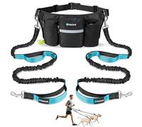 PetAmi Premium Hands Free Dog Leash for 2 Dogs, Adjustable Waist Belt Leash for Dog Walking, Fanny Pack Accessories Bag Dual Bungee Leash for Running, Hiking, Jogging, Biking, Black