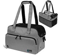 PetAmi Small Dog Purse Carrier, Soft-Sided Pet Carrier Bag with Pockets, Portable Puppy Cat Travel Handbag Tote, Airline Approved Breathable Mesh, Poop Bag Dispenser, Max 18 lbs, Stripe Black