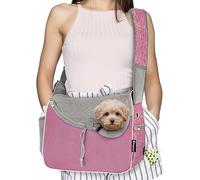 PetAmi Small Dog Sling Carrier, Soft-Sided Crossbody Puppy Carrying Purse Bag, Adjustable Sling Pet Pouch to Wear Medium Dog Cat Travel, Dog Bag for Traveling, Breathable, Poop Bag Dispenser, Pink