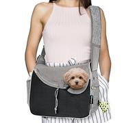 PetAmi Small Dog Sling Carrier, Soft-Sided Crossbody Puppy Carrying Purse Bag, Adjustable Sling Pet Pouch to Wear Medium Dog Cat Travel, Dog Bag for Traveling, Poop Bag Dispenser, Max 10 lbs, Gray