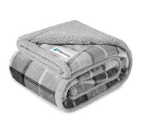 PetAmi Waterproof Dog Blanket for Medium Large XL Dog Puppy Cat Throw for Couch Cover Leakproof Protection, Sherpa Fleece, Reversible Soft Washable 80x60 Plaid Light Gray