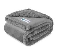 PetAmi Waterproof Dog Blanket for Medium Large XL Dog Puppy Cat Throw for Couch Cover Leakproof Protection, Sherpa Fleece, Reversible Soft Washable 80x60 Light Gray
