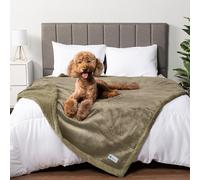 PetAmi WATERPROOF Dog Blanket for Bed, XL Dog Pet Blanket Couch Cover Protector, Sherpa Fleece Leakproof Blanket for Crate Kennel Sofa Furniture Queen Bed Protection Reversible Soft 90x90 Taupe Taupe