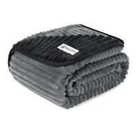 PetAmi Waterproof Dog Blanket, Leakproof Pet Blanket for Small Medium Large Dogs, Reversible Furniture Bed Sofa Couch Cover Protector, Plush Striped Pet Throw for Indoor Cat, 60x80 in, Black Grey
