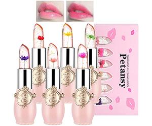 Petansy 6 Pack Crystal Jelly Flower Lipstick Set Nutritious Temperature Change Lip Balm Long Lasting Moisturizer Lip Gloss Magic Color Change Lip Stick Set