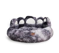 PETART Fluffy Cute Dog Bed - Bear Paw Shape Plush Round Cat Bed for Small, Medium Dogs and Cats, Comfortable Sleeping Puppy Cushion, Ideal for Indoor Use(L,Tie-dye Dark Grey)