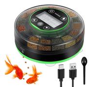 Petbank Automatic Fish Feeder for Aquarium - Auto Food Dispenser with Timer Rechargeable Timer USB Cable & LCD Display Moisture-Proof Design of Food, Green CY-109