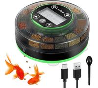 Petbank Automatic Fish Feeder for Aquarium - Auto Food Dispenser with Timer Rechargeable Timer USB Cable & LCD Display Moisture-Proof Design of Food, Green CY-109