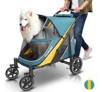 Petbobi Dog Stroller for Large & Medium Dogs - Easy Fold Dual Entry Pet Stroller with One-Foot Brake, All Terrain Wagon Cart with Air Mesh, Ideal for Large Senior Pets up to 80 lbs, Green