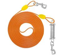 Petbobi Dog Tie-Out Cable 10ft - Outdoor Leash 4mm Metal Cable with Shock Absorbing Spring 360° Swivel Clips, Chain for Dogs Yard Camping, Fit Small Medium Large Pets Up to 120lbs, Orange