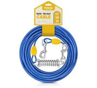 Petbobi Dog Tie-Out Cable 20ft - Outdoor Leash Metal Cable with Shock Absorbing Spring 360° Swivel Clips, Chain for Dogs Yard Camping, Fit Small Medium Large Pets Up to 120lbs, Blue