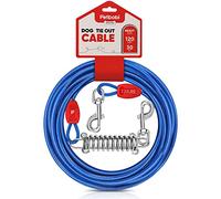 Petbobi Dog Tie-Out Cable 30ft - Outdoor Leash Metal Cable with Shock Absorbing Spring 360° Swivel Clips, Chain for Dogs Yard Camping, Fit Small Medium Large Pets Up to 120lbs, Blue