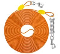 Petbobi Dog Tie-Out Cable 50ft - Outdoor Leash 4mm Metal Cable with Shock Absorbing Spring 360° Swivel Clips, Chain for Dogs Yard Camping, Fit Small Medium Large Pets Up to 120lbs, Orange