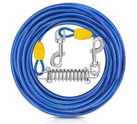 Petbobi Dog Tie-Out Cable 50ft - Outdoor Leash Metal Cable with Shock Absorbing Spring 360° Swivel Clips, Chain for Dogs Yard Camping, Fit Small Medium Large Pets Up to 120lbs, Blue