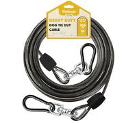 Petbobi Heavy-Duty Dog Tie-Out Cable - 30FT Extra Strong Wire Cable for Large Pets Up to 300Lbs, Rust Proof Dogs Leash with Carrying Handle, Pet Leads for Yard Camping Outside, Black