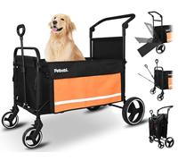 Petbobi Pet Stroller for Large Dogs - Pullable All Terrain Wagon Cart, Folding Dog Stroller, One-Foot Brake Wagons with Ramp, Easy for Medium Senior Dogs to Get in and Out, Ideal for Walking, Orange