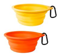 PetBonus 2-Pack Large Silicone Collapsible Dog Bowls, 34oz/1000ml BPA Free Portable Foldable Travel Bowl for Pet Cat, Food Water Feeding Dish for Camping with 2 Carabiners (Orange, Yellow)
