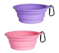 PetBonus 2-Pack Large Silicone Collapsible Dog Bowls, 34oz/1000ml BPA Free Portable Foldable Travel Bowl for Pet Cat, Food Water Feeding Dish for Camping with 2 Carabiners (Green, Orange)