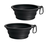 PetBonus 2-Pack Large Silicone Collapsible Dog Bowls, 34oz/1000ml BPA Free Portable Foldable Travel Bowl for Pet Cat, Food Water Feeding Dish for Camping with 2 Carabiners (Black, Black)