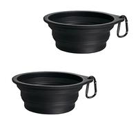 PetBonus 2-Pack Silicone Collapsible Dog Bowls, BPA Free Dishwasher Safe, Portable Foldable Expandable Travel Bowl, Food Water Feeding Cup Dish for Dogs Cats with 2 Carabiners (Black, Black)