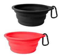 PetBonus 2-Pack Silicone Collapsible Dog Bowls, BPA Free Dishwasher Safe, Portable Foldable Expandable Travel Bowl, Food Water Feeding Cup Dish for Dogs Cats with 2 Carabiners (Black, Red)
