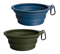 PetBonus 2-Pack Silicone Collapsible Dog Bowls, BPA Free Dishwasher Safe, Portable Foldable Expandable Travel Bowl, Food Water Feeding Cup Dish for Dogs Cats with 2 Carabiners (Army Green, Navy Blue)