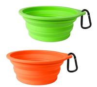 PetBonus 2-Pack Silicone Collapsible Dog Bowls, BPA Free Dishwasher Safe, Portable Foldable Expandable Travel Bowl, Food Water Feeding Cup Dish for Dogs Cats with 2 Carabiners (Green, Orange)
