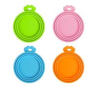 PetBonus 4 Packs Silicone Pet Can Cover Lids, Universal Size for Dog Cat Food, 1 fit 3 Standard Size Can Tops, BPA Free Dishwasher Safe (Blue, Green, Orange, Pink)