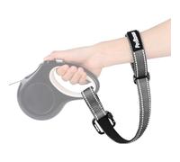 PetBonus Dog Lead Wrist Strap, Safety Strap for Retractable Lead, Lockable Reflective Short Dog Walking Leash with Adjustable Soft Padded Handle, Extra Layer Security for Pet Stroller (Grey