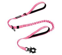 PetBonus Heavy Duty Tactical Dog Lead, 150 cm Bungee Shock Absorption Lead with 2 Padded Handles, Quick Release Metal Clip, Car Seatbelt, No Pull Training Leash for Large Medium Dogs（Pink）