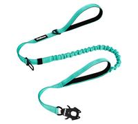 PetBonus Heavy Duty Tactical Dog Lead, 150 cm Bungee Shock Absorption Lead with 2 Padded Handles, Quick Release Metal Clip, Car Seatbelt, No Pull Training Leash for Large Medium Dogs (Turquoise）