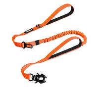 PetBonus Heavy Duty Tactical Dog Lead, 150 cm Bungee Shock Absorption Lead with 2 Padded Handles, Quick Release Metal Clip, Car Seatbelt, No Pull Training Leash for Large Medium Dogs（Orange）
