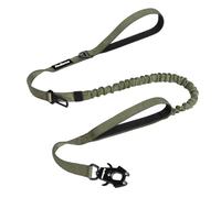PetBonus Heavy Duty Tactical Dog Lead, 150 cm Bungee Shock Absorption Lead with 2 Padded Handles, Quick Release Metal Clip, Car Seatbelt, No Pull Training Leash for Large Medium Dogs（Army Green）