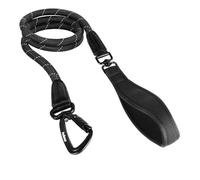 PetBonus Rope Dog Lead, 1.5 m Heavy Duty Pet Nylon Lead with Auto Locking Aviation Aluminum Carabiner, Comfortable Padded Handle, Reflective Walking Training Leash for Medium Large Breeds (Black)