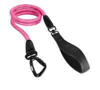PetBonus Rope Dog Lead, 1.5 m Heavy Duty Pet Nylon Lead with Auto Locking Aviation Aluminum Carabiner, Comfortable Padded Handle, Reflective Walking Training Leash for Medium Large Breeds (Pink)