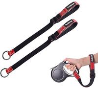 PetBonus Short Dog Lead, Safety Wrist Strap for Retractable Dog Lead, Reflective Design and Adjustable Soft Padded Handle, Extra Layer Security for Pet Stroller (Red, Red)