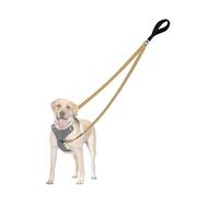 PetBonus Two Point Control Dog Lead, Works with No Pull Harnesses, No Tangle Training Leads, Soft Padded and Reflective Walking Lead, Converts to Single Lead for Medium Large Dogs (Khaki)