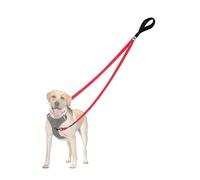 PetBonus Two Point Control Dog Lead, Works with No Pull Harnesses, No Tangle Training Leads, Soft Padded and Reflective Walking Lead, Converts to Single Lead for Medium Large Dogs (Red)