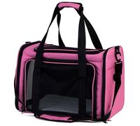 PetBuds Pet Carrier Bag, Soft Sided Foldable Cat/Dog/Pet Carrier Bag With Shoulder Strap & Multi-Layer Removable Mat, Airline Approved Durable Cat Basket (Pink, 40×25×25)