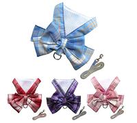 Petbuy Plaid Dog Dress Bow Tie Harness Leash Set,Dog Clothes Harness Dress with Leash Ring for Small Dogs Girl, Puppy Princess Rabbit Clothes Chihuahua Yorkies Pet Outfits (Blue, X-Small)